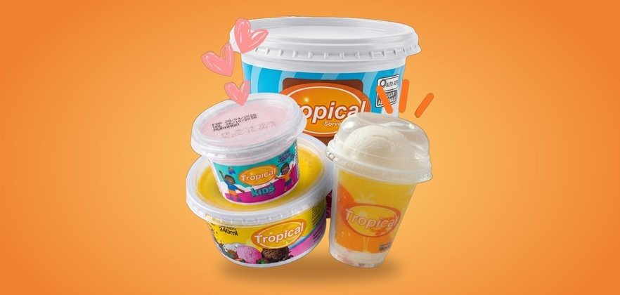 Copos de sorvete Tropical de 120ml Kids e 240ml, copão e sundae